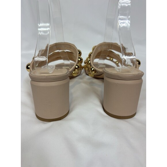 AGL Attilio Giusti Leombruni Strappy Sandals Beige Leather Gold Studs Size 40 - Picture 3 of 12